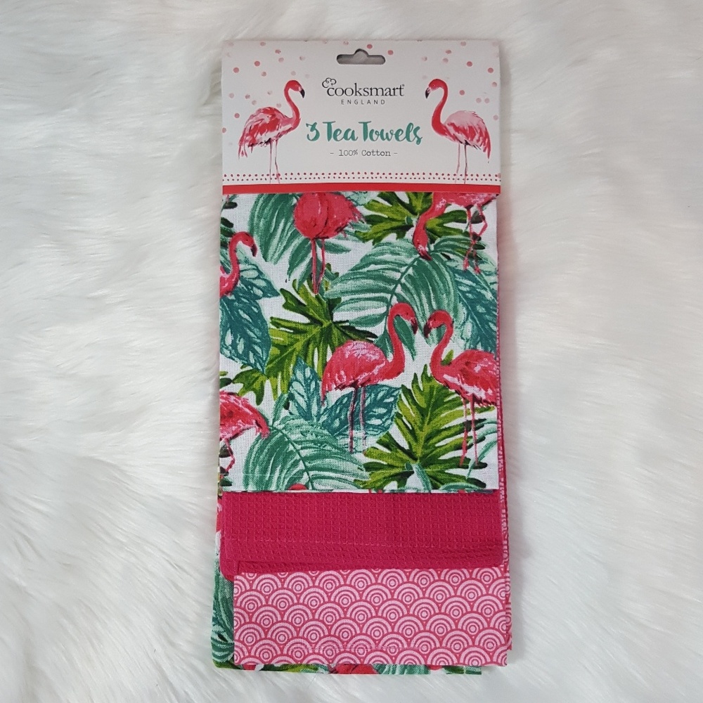 Cooksmart England Cotton Tea Towels Flamingos